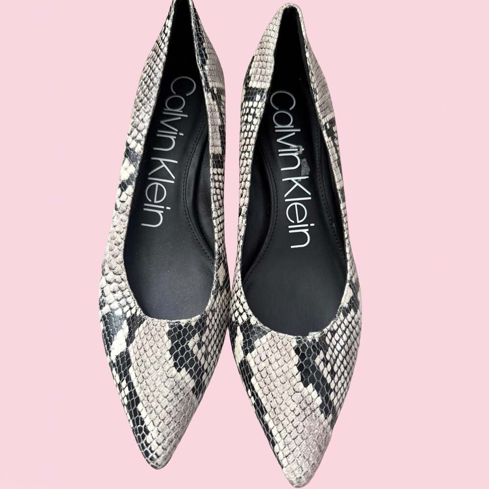 Calvin Klein Emerin Pointed Toe Kitten Heel Pumps Snakeskin Print